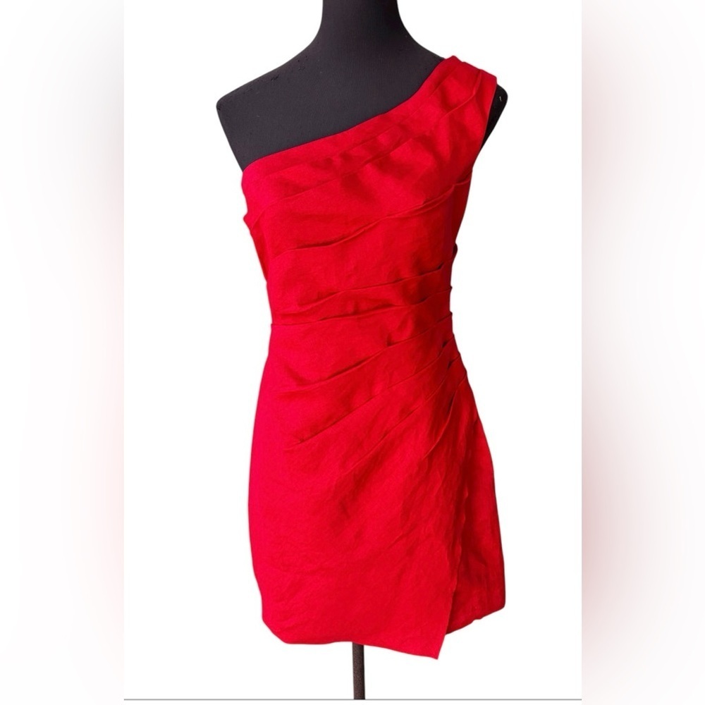 Reformation Ciro Linen Red Shoulder Mini Dress Party Cocktail Evening Valentines - Picture 5 of 10